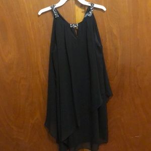 Flowy black dress knee high